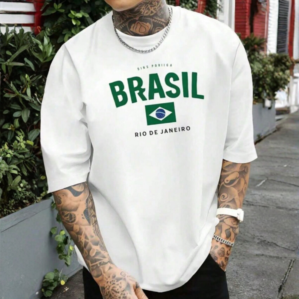 Camiseta Oversized Unissex Estampa Brasil Futebol Copa 2026 Confortável Blusa Largona
