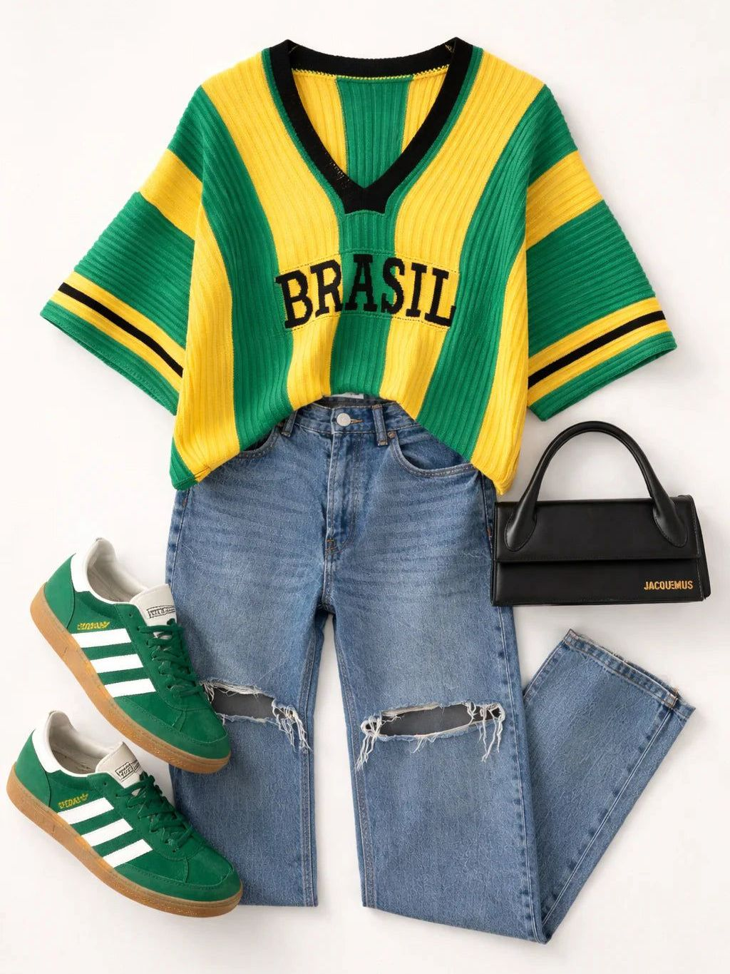Blusa Feminina Brasil Tricot Oversized Moda Copa Estilo Streetwear T-shirt